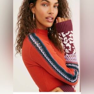 Free People “Switch It Up” Sweater-orange/red/multi color-Size Small
